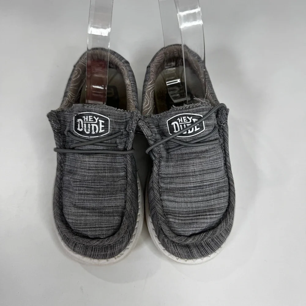 Hey Dude Wally Little Boys 12 Gray Marl Knit Slip On Loafers Shoes Comfy